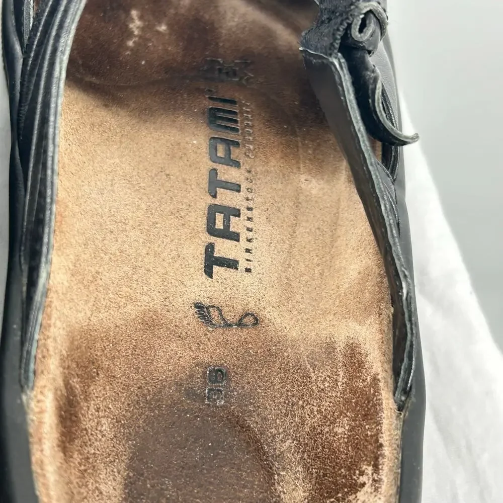 Women's Black Leather Birkenstock Tatami Mary Jane Bow Slip On Clogs EU 36 US 5